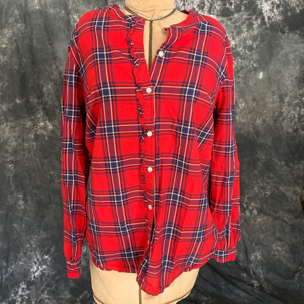 Old navy tartan button up with ruffle detail.